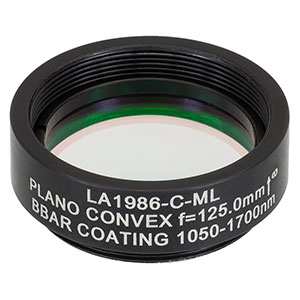 LA1986-C-ML - Ø1in N-BK7 Plano-Convex Lens, SM1-Threaded Mount, f = 125 mm, ARC: 1050-1700 nm
