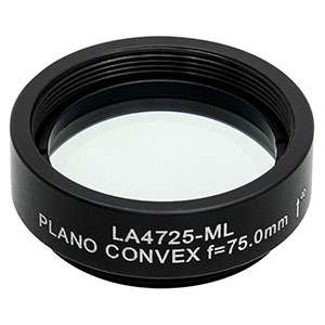 LA4725-ML -  Ø1in UVFS Plano-Convex Lens, SM1-Threaded Mount, f = 75.0 mm, Uncoated