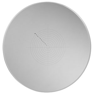 R1DS2P - 同心円＆十字線レチクル、ポジ型、Ø25.4 mm(Ø1インチ)、ピッチ1 mm、線幅10 µm、円10個、UVFS製