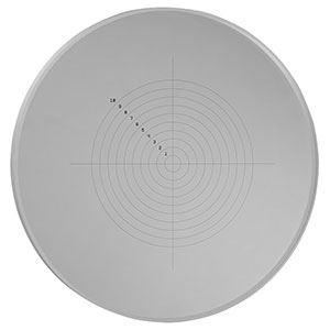 R19DS13P - 同心円＆十字線レチクル、ポジ型、Ø19.0 mm、ピッチ1 mm、線幅10 µm、円10個、UVFS製