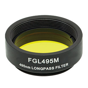FGL495M - Ø25 mm GG495 Colored Glass Filter, SM1-Threaded Mount, 495 nm Longpass