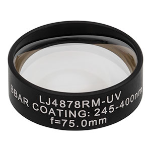 LJ4878RM-UV - f = 75.0 mm, Ø1in, UVFS Mounted Plano-Convex Round Cyl Lens, ARC: 245 - 400 nm