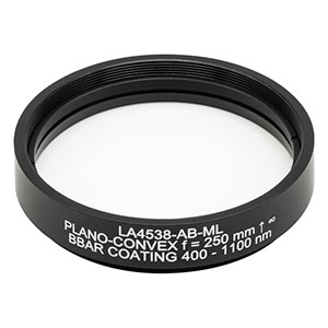 LA4538-AB-ML - Ø2in UVFS Plano-Convex Lens, SM2-Threaded Mount, f = 250 mm, ARC: 400 - 1100 nm