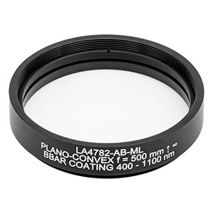 LA4782-AB-ML - Ø2in UVFS Plano-Convex Lens, SM2-Threaded Mount, f = 500 mm, ARC: 400 - 1100 nm