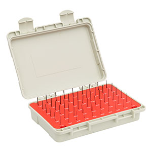 PGKP2/M - 0.21 mm to 1.29 mm Pin Gage Kit, 0.02 mm Increments, 55 Pins, Plus Tolerance