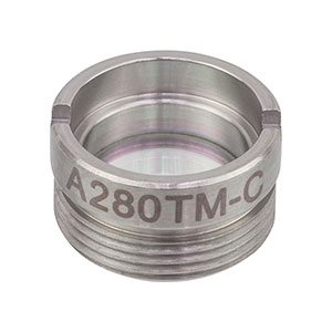A280TM-C - f = 18.40 mm, NA = 0.15, WD = 16.75 mm, Mounted Aspheric Lens, ARC: 1050 - 1620 nm