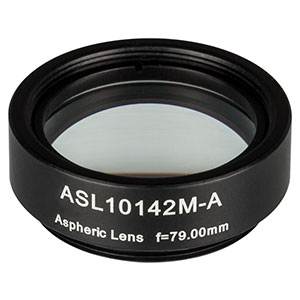 ASL10142M-A - Ø1in Aspheric Lens, SM1 Mounted, f = 79.0 mm, NA = 0.143, AR Coated: 350 - 700 nm