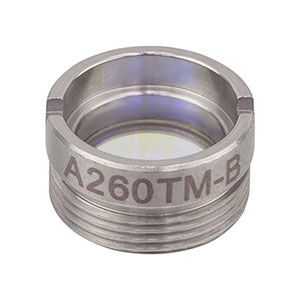 A260TM-B - f = 15.29 mm, NA = 0.16, WD = 13.84 mm, Mounted Aspheric Lens, ARC: 650 - 1050 nm