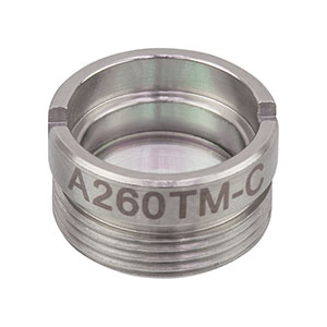 A260TM-C - f = 15.29 mm, NA = 0.16, WD = 13.84 mm, Mounted Aspheric Lens, ARC: 1050 - 1620 nm