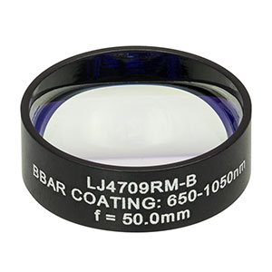 LJ4709RM-B - f = 50.0 mm, Ø1in, UVFS Mounted Plano-Convex Round Cyl Lens, ARC: 650 - 1050 nm