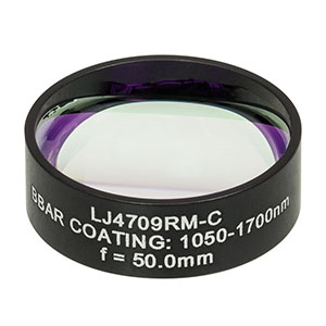 LJ4709RM-C - f = 50.0 mm, Ø1in, UVFS Mounted Plano-Convex Round Cyl Lens, ARC: 1050 - 1700 nm