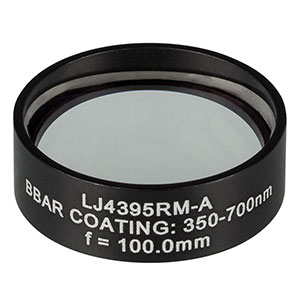 LJ4395RM-A - f = 100.0 mm, Ø1in, UVFS Mounted Plano-Convex Round Cyl Lens, ARC: 350 - 700 nm