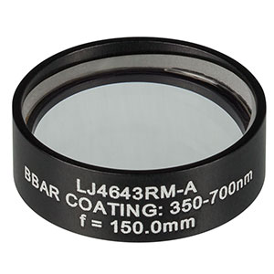 LJ4643RM-A - f = 150.0 mm, Ø1in, UVFS Mounted Plano-Convex Round Cyl Lens, ARC: 350 - 700 nm