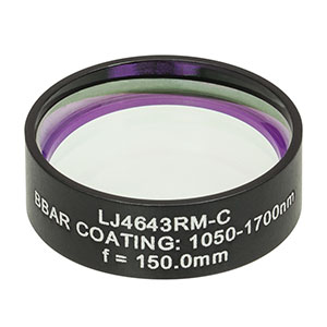 LJ4643RM-C - f = 150.0 mm, Ø1in, UVFS Mounted Plano-Convex Round Cyl Lens, ARC: 1050 - 1700 nm