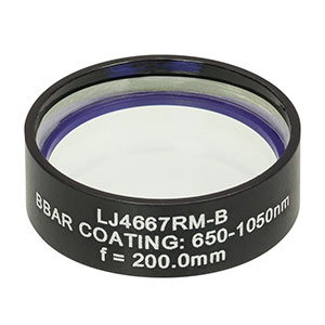 LJ4667RM-B - f = 200.0 mm, Ø1in, UVFS Mounted Plano-Convex Round Cyl Lens, ARC: 650 - 1050 nm