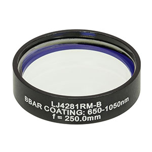 LJ4281RM-B - f = 250.0 mm, Ø1in, UVFS Mounted Plano-Convex Round Cyl Lens, ARC: 650 - 1050 nm