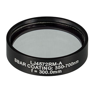 LJ4572RM-A - f = 300.0 mm, Ø1in, UVFS Mounted Plano-Convex Round Cyl Lens, ARC: 350 - 700 nm