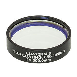 LJ4572RM-B - f = 300.0 mm, Ø1in, UVFS Mounted Plano-Convex Round Cyl Lens, ARC: 650 - 1050 nm
