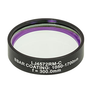LJ4572RM-C - f = 300.0 mm, Ø1in, UVFS Mounted Plano-Convex Round Cyl Lens, ARC: 1050 - 1700 nm