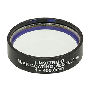 LJ4377RM-B - f = 400.0 mm, Ø1in, UVFS Mounted Plano-Convex Round Cyl Lens, ARC: 650 - 1050 nm