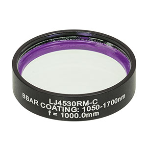 LJ4530RM-C - f = 1000.0 mm, Ø1in, UVFS Mounted Plano-Convex Round Cyl Lens, ARC: 1050 - 1700 nm