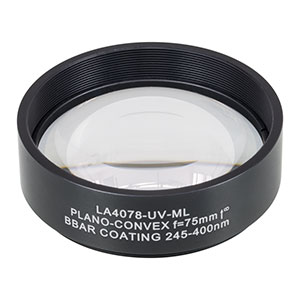 LA4078-UV-ML - Ø2in UVFS Plano-Convex Lens, SM2-Threaded Mount, f = 75.0 mm, ARC: 245-400 nm
