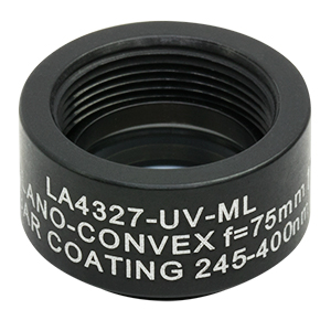 LA4327-UV-ML - Ø1/2in UVFS Plano-Convex Lens, SM05-Threaded Mount, f = 75.0mm, ARC: 245-400 nm