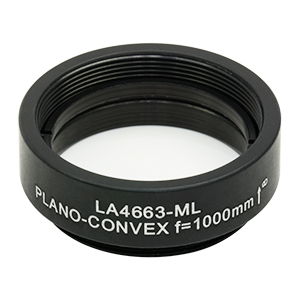 LA4663-ML - Ø1in UVFS Plano-Convex Lens, SM1-Threaded Mount, f = 1000.0 mm, Uncoated