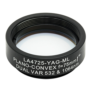 LA4725-YAG-ML - Ø1in UVFS Plano-Convex Lens, SM1-Threaded Mount, f = 75.0 mm, 532/1064 nm V-Coat
