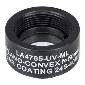 LA4765-UV-ML - Ø1/2in UVFS Plano-Convex Lens, SM05-Threaded Mount, f = 50.0 mm, ARC: 245-400 nm