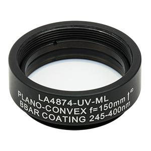 LA4874-UV-ML - Ø1in UVFS Plano-Convex Lens, SM1-Threaded Mount, f = 150.0 mm, ARC: 245-400 nm