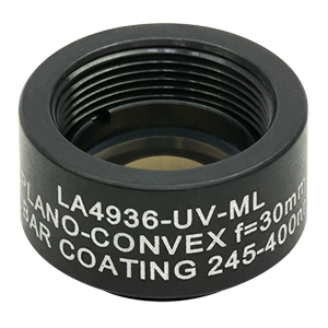 LA4936-UV-ML - Ø1/2in UVFS Plano-Convex Lens, SM05-Threaded Mount, f = 30.0mm, ARC: 245-400 nm