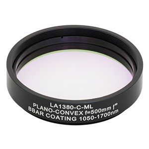 LA1380-C-ML - Ø2in N-BK7 Plano-Convex Lens, SM2-Threaded Mount, f = 500 mm, ARC: 1050-1700 nm