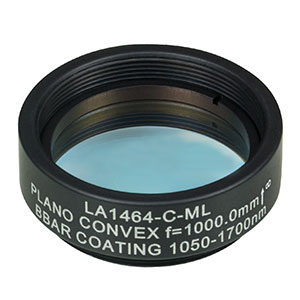 LA1464-C-ML - Ø1in N-BK7 Plano-Convex Lens, SM1-Threaded Mount, f = 1000 mm, ARC: 1050-1700 nm