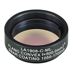 LA1908-C-ML - Ø1in N-BK7 Plano-Convex Lens, SM1-Threaded Mount, f = 500 mm, ARC: 1050-1700 nm