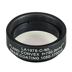 LA1978-C-ML - Ø1in N-BK7 Plano-Convex Lens, SM1-Threaded Mount, f = 750 mm, ARC: 1050-1700 nm