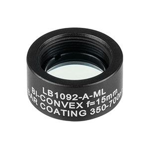 LB1092-A-ML - Mounted N-BK7 Bi-Convex Lens, Ø1/2in, f = 15.0 mm, ARC: 350 - 700 nm