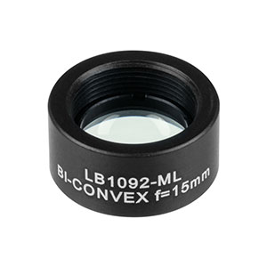 LB1092-ML - Mounted N-BK7 Bi-Convex Lens, Ø1/2in, f = 15.0 mm, Uncoated