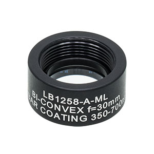 LB1258-A-ML - Mounted N-BK7 Bi-Convex Lens, Ø1/2in, f = 30.0 mm, ARC: 350-700 nm