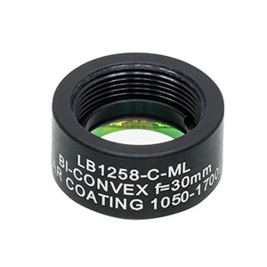 LB1258-C-ML - Mounted N-BK7 Bi-Convex Lens, Ø1/2in, f = 30.0 mm, ARC: 1050 - 1700 nm