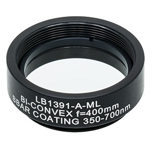 LB1391-A-ML - Mounted N-BK7 Bi-Convex Lens, Ø1in, f = 400.0 mm, ARC: 350-700 nm