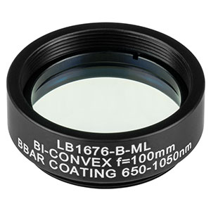 LB1676-B-ML - Mounted N-BK7 Bi-Convex Lens, Ø1in, f = 100.0 mm, ARC: 650-1050 nm
