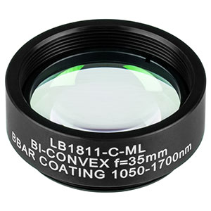 LB1811-C-ML - Mounted N-BK7 Bi-Convex Lens, Ø1in, f = 35.0 mm, ARC: 1050 - 1700 nm