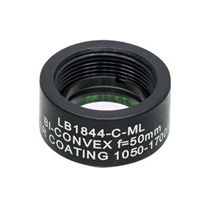 LB1844-C-ML - Mounted N-BK7 Bi-Convex Lens, Ø1/2in, f = 50.0 mm, ARC: 1050 - 1700 nm
