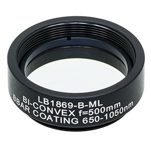 LB1869-B-ML - Mounted N-BK7 Bi-Convex Lens, Ø1in, f = 500.0 mm, ARC: 650-1050 nm
