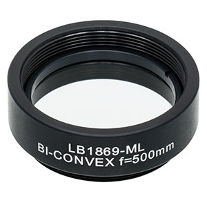 LB1869-ML - Mounted N-BK7 Bi-Convex Lens, Ø1in, f = 500.0 mm, Uncoated