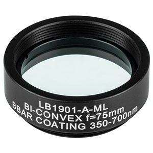 LB1901-A-ML - Mounted N-BK7 Bi-Convex Lens, Ø1in, f = 75.0 mm, ARC: 350-700 nm