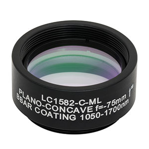 LC1582-C-ML - Ø1in N-BK7 Plano-Concave Lens, SM1-Threaded Mount, f = -75 mm, ARC: 1050-1700 nm