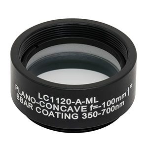 LC1120-A-ML - Ø1in N-BK7 Plano-Concave Lens, SM1-Threaded Mount, f = -100 mm, ARC: 350-700 nm