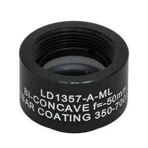 LD1357-A-ML - Ø1/2in N-BK7 Bi-Concave Lens, SM05-Mounted, f =-50 mm, ARC: 350-700 nm